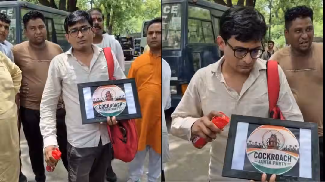 कॉकरोच जनता पार्टी के प्रोटेस्ट पर बवाल, हिट लेकर पहुंचा शख्स, कहा- ‘भारत को नेपाल-बांग्लादेश बनाने वालों…’