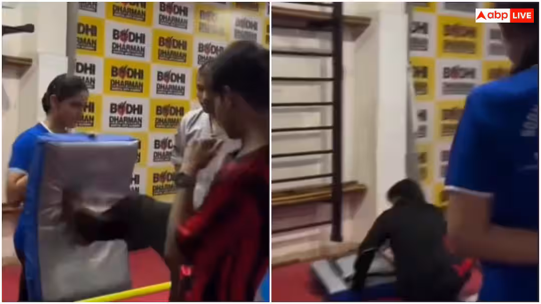 Twitter viral video: Men will be Men! पंचिंग बैग खड़ी थी लड़की तो किक में नहीं दिखा दम, लड़का आया तो…